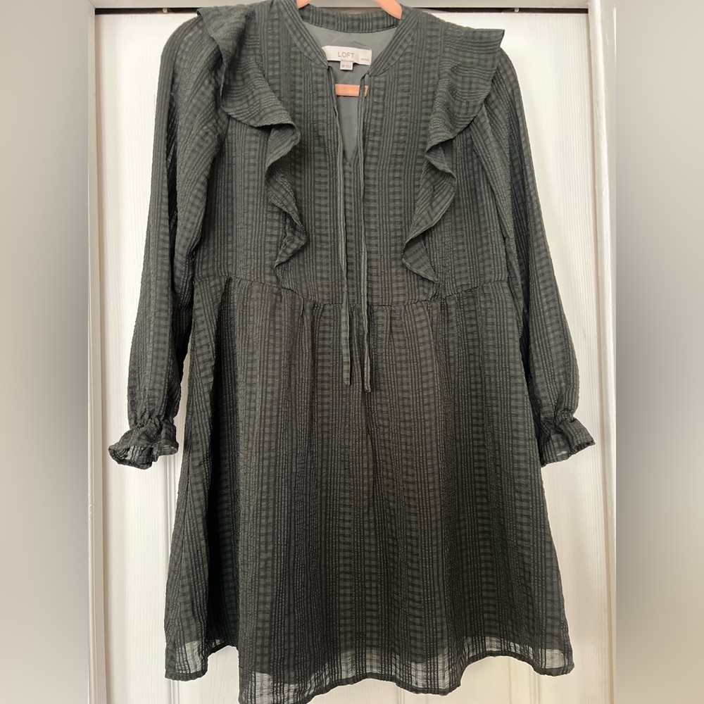 LOFT Dark Green Long Sleeve Dress
